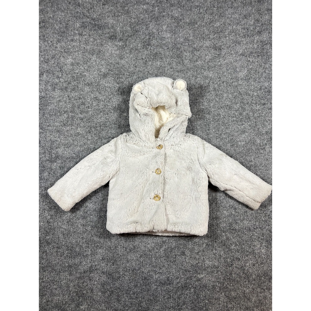 Nordstrom Faux Fur Jacket Baby 18 Months Gray Hooded Bear Ears Sherpa Lined Cozy